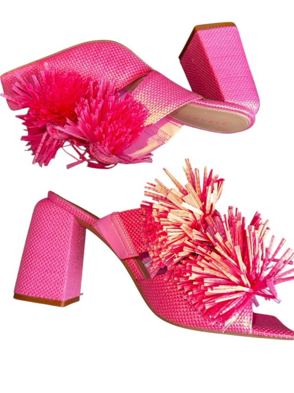 Gianni Bini Sandals Women Pink Raffia Fringe Block Heel Slide Size 9.5 - Picture 4 of 6